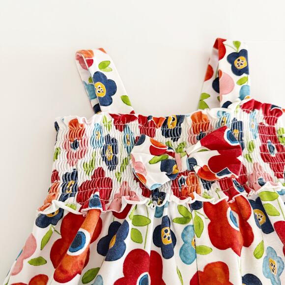 [Mayoral] Red Floral Print Sleeveless Smocked Baby Girl Romper Bow Size 24M - Picture 9 of 11